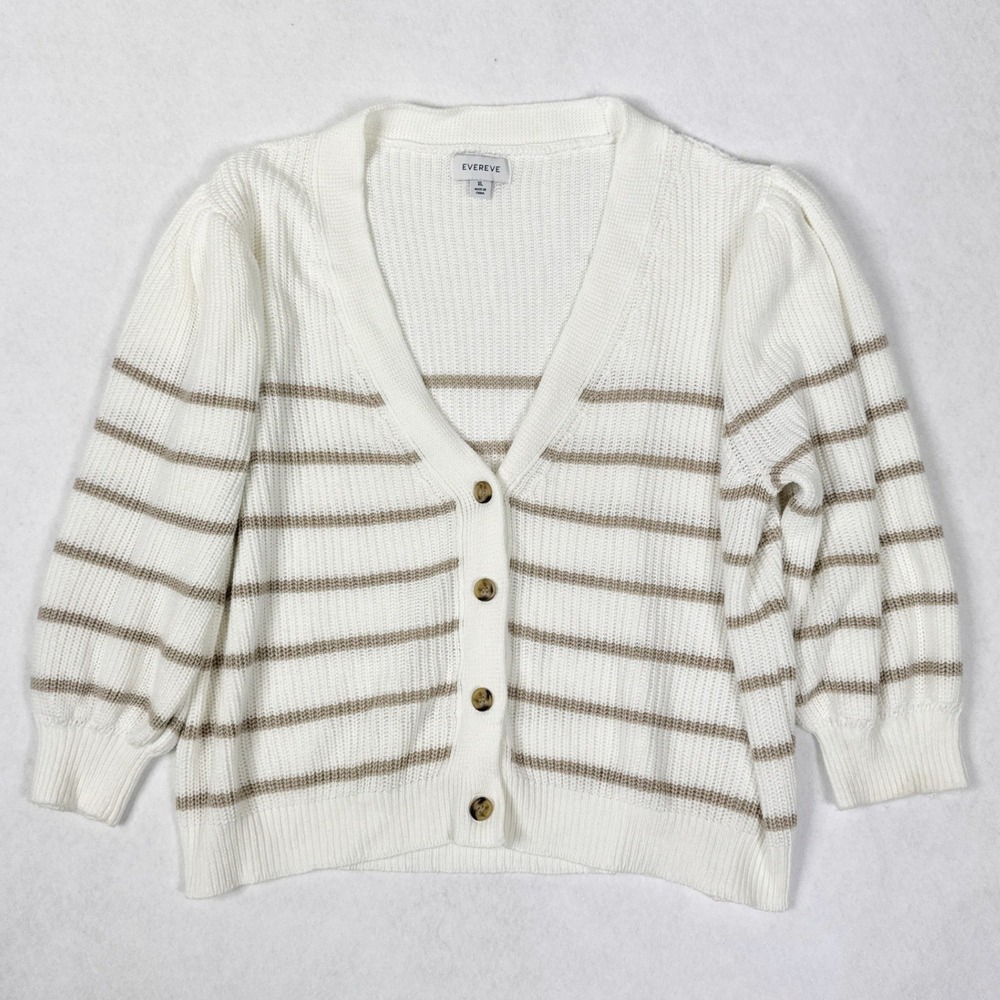 Evereve Hayes Cardigan Womens‎ XL Ivory Taupe Stripe Button Front